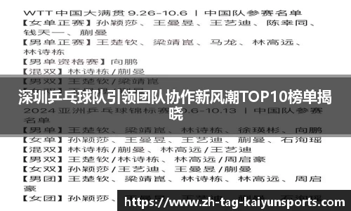 深圳乒乓球队引领团队协作新风潮TOP10榜单揭晓